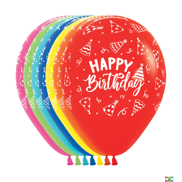 11" SEMPERTEX HAPPY BIRTHDAY HATS ASSORTED COLORS 50CT.