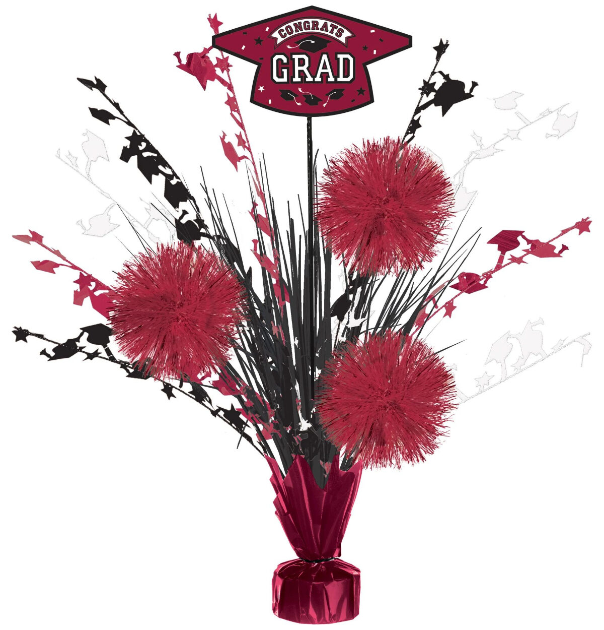 Grad Tinsel Burst Centerpiece - Maroon