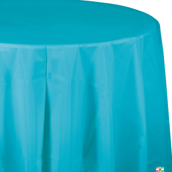 Bermuda Blue Plastic Octy-Round Tablecover 82"