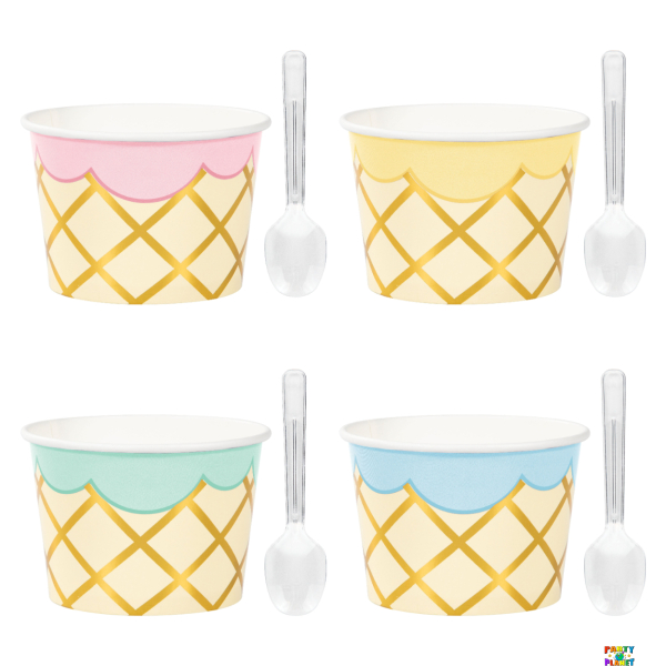 8CT W/SPOONS ICE CREAM CUPS TREAT