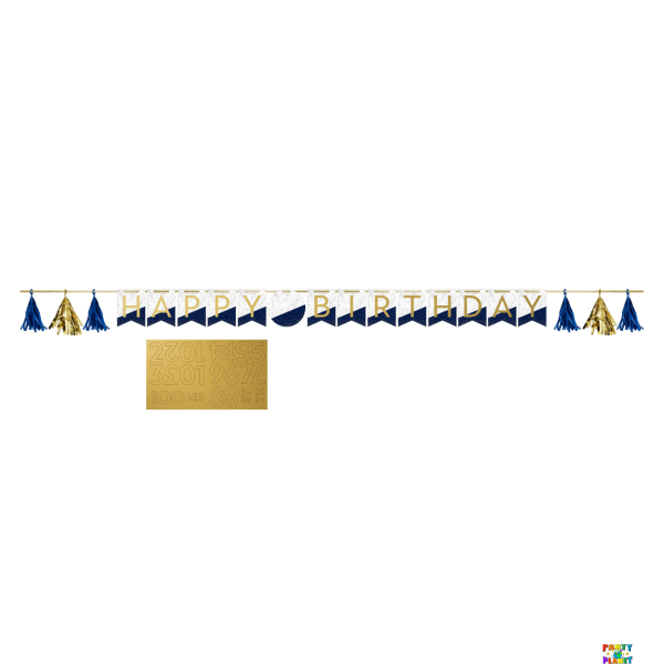 Navy & Gold Milestone Banner with tassels and stickers