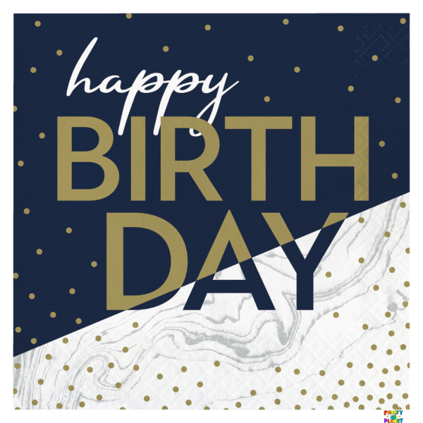 HAPPY BIRTHDAY NAVY & GOLD LUNCH NAPKINS 16CT.