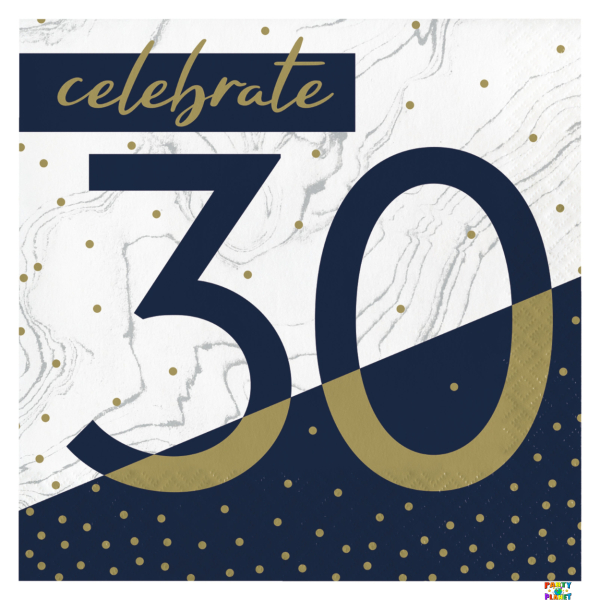 Navy & Gold Milestone 30th Lunch Napkins 16ct.
