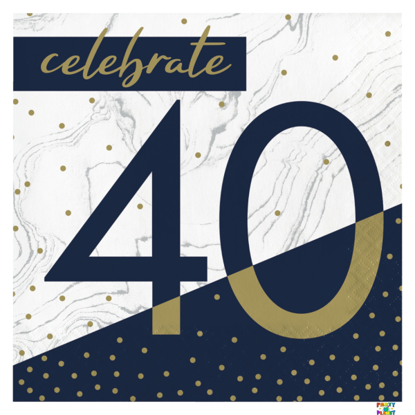 Navy & Gold Milestone 40th Lunch Napkins 16ct.