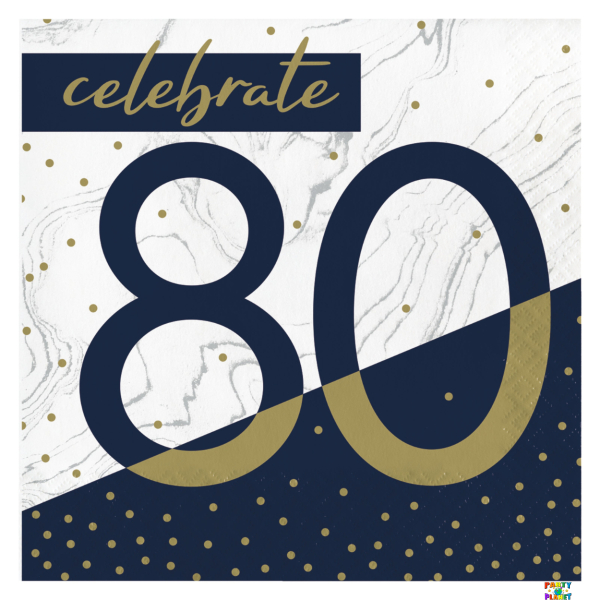 Navy & Gold Milestone 80th Lunch Napkins 16ct.