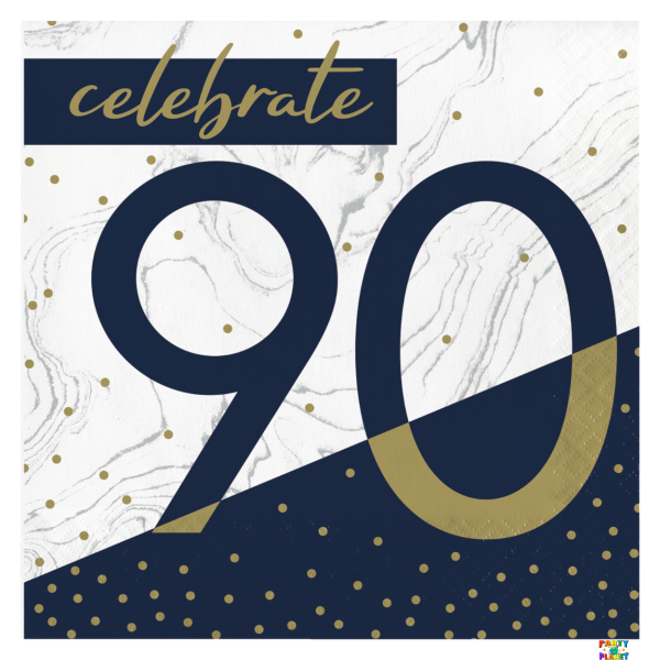 Navy & Gold Milestone 90th Lunch Napkins 16ct.