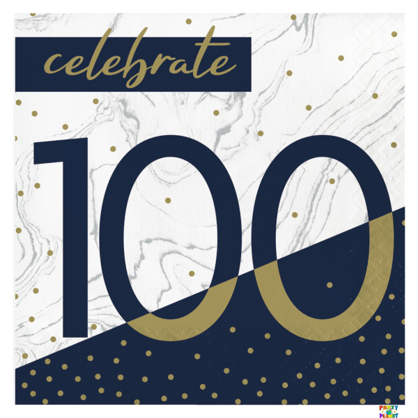 Navy & Gold Milestone 100th Lunch Napkins 16ct.