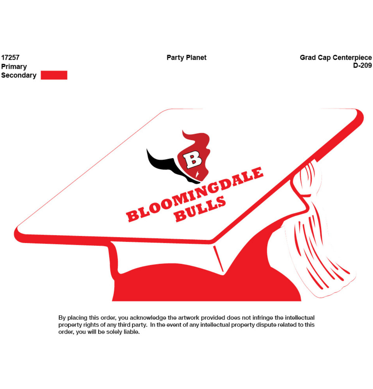 BLOOMINGDALE High School Grad Cap Centerpiece
