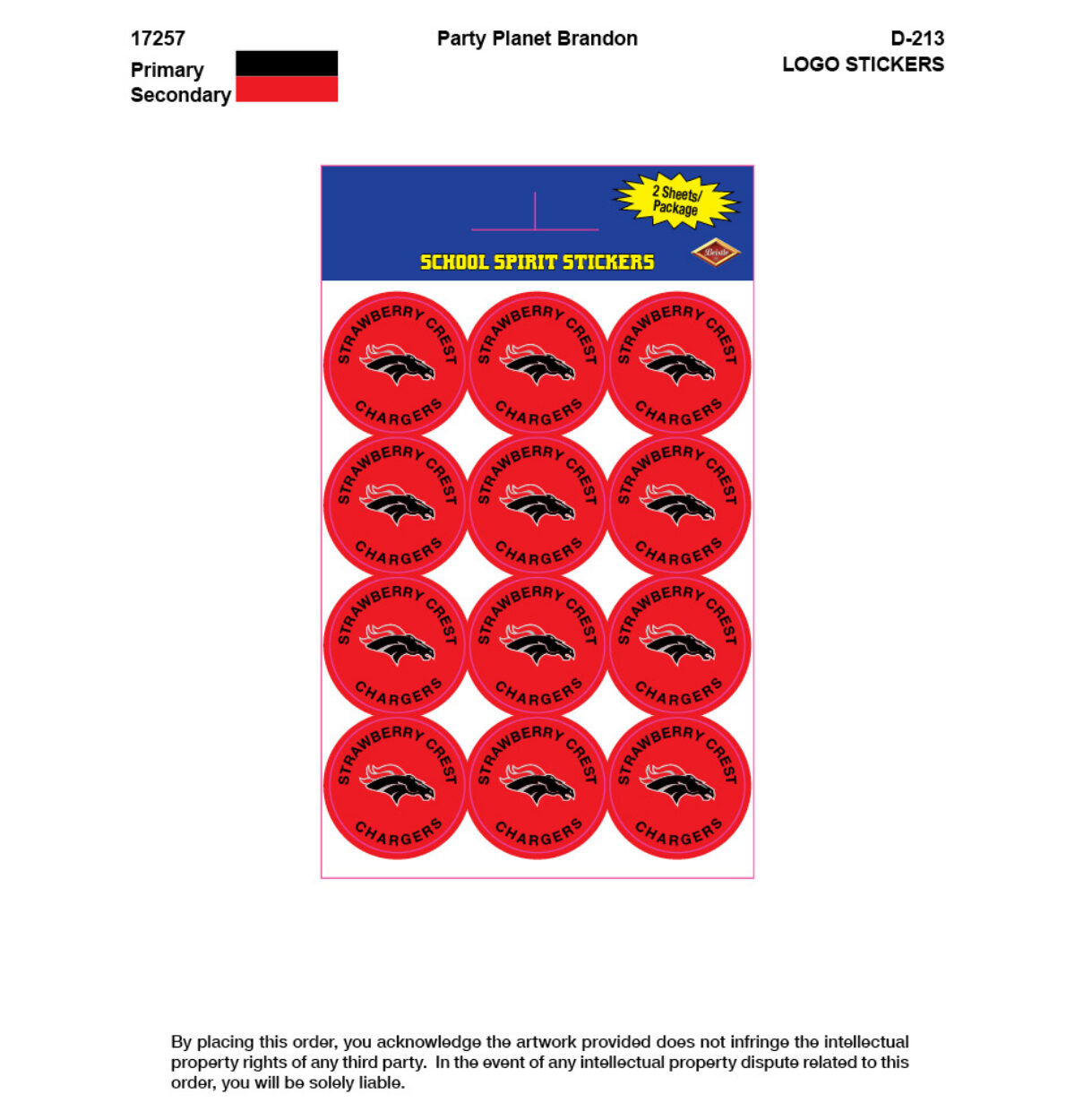 STRAWBERRY CRESTHigh School Spirit Stickers 24ct.