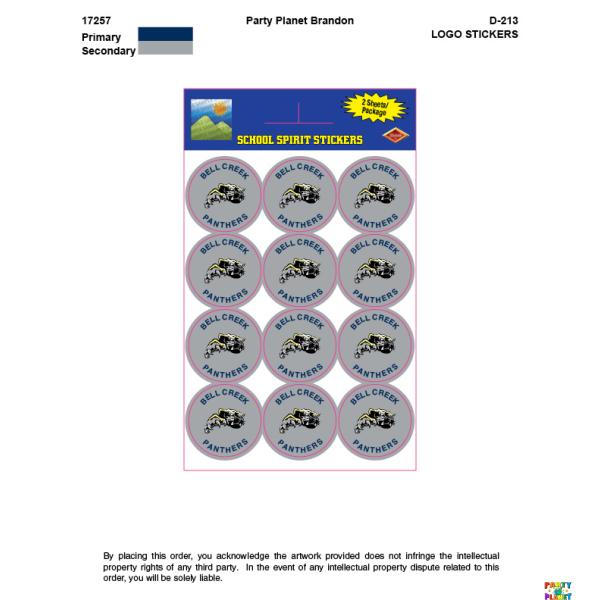 BELL CREEK ACADEMY High School Spirit Stickers 24ct.
