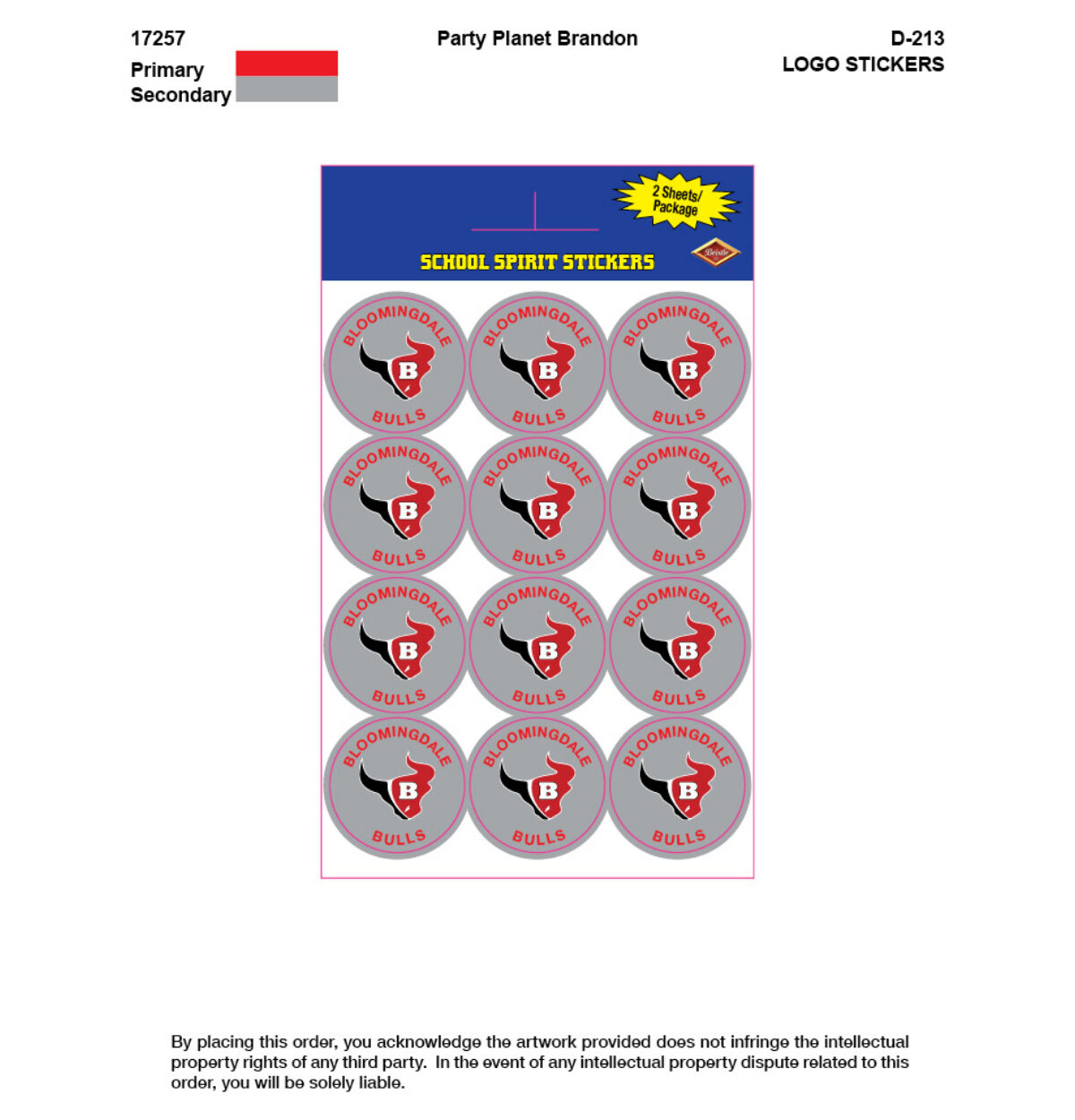 BLOOMINGDALE High School Spirit Stickers 24ct.