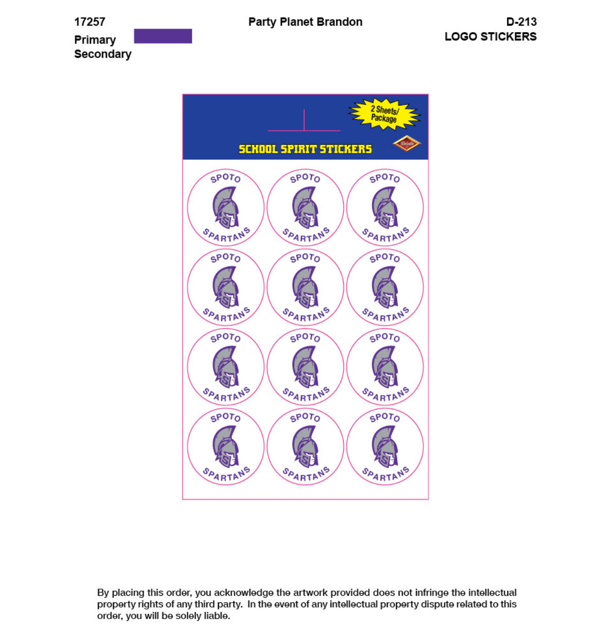 SPOTO High School Spirit Stickers 24ct.