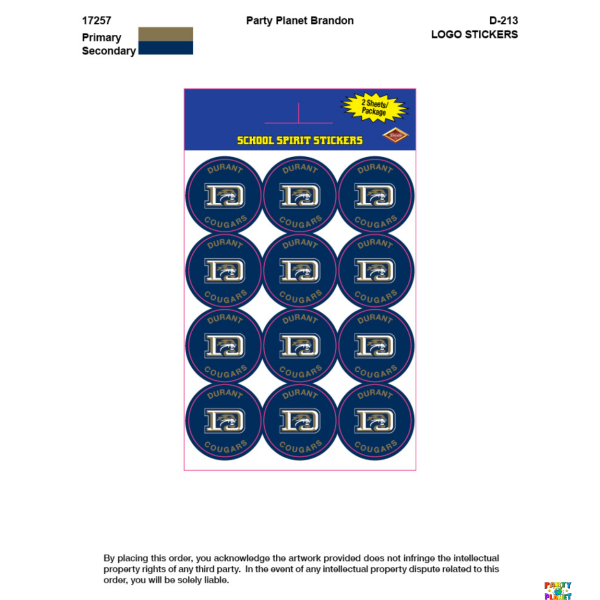 DURANT High School Spirit Stickers 24ct.