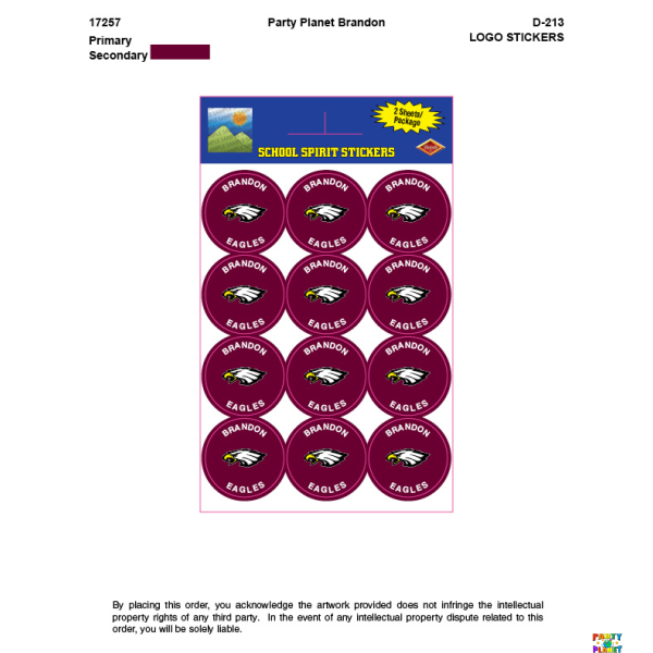 BRANDON High School Spirit Stickers 24ct.