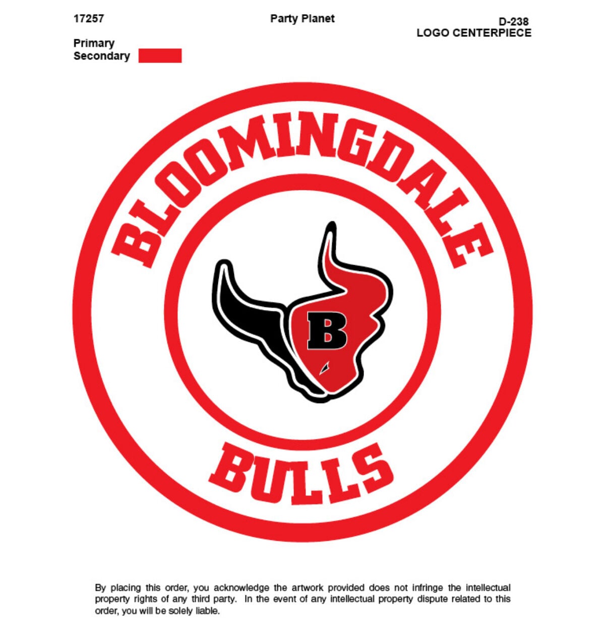 BLOOMINGDALE High School School Spirit Centerpiece