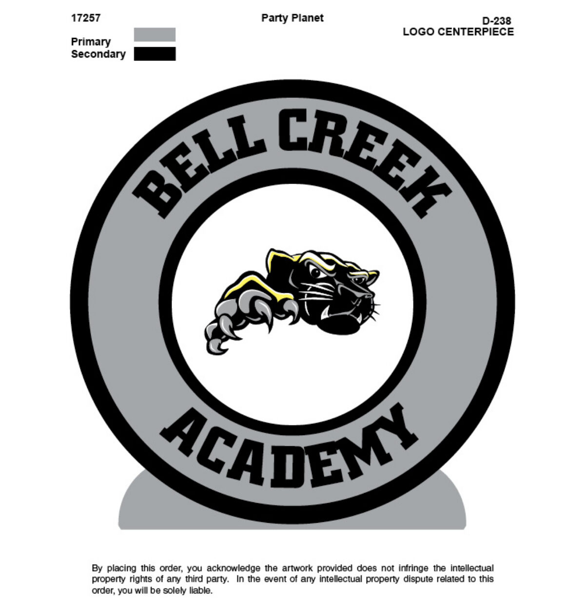 BELL CREEK ACADEMY School Spirit Centerpiece