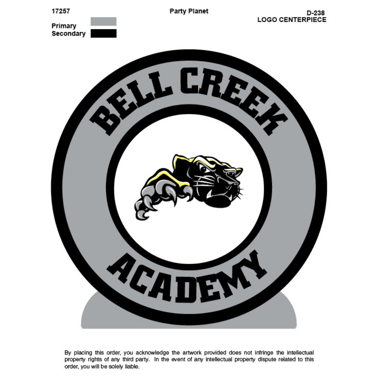 PD-238-Logo_r00005_p001.jpg BELL CREEK ACADEMY School Spirit Centerpiece - Image 1