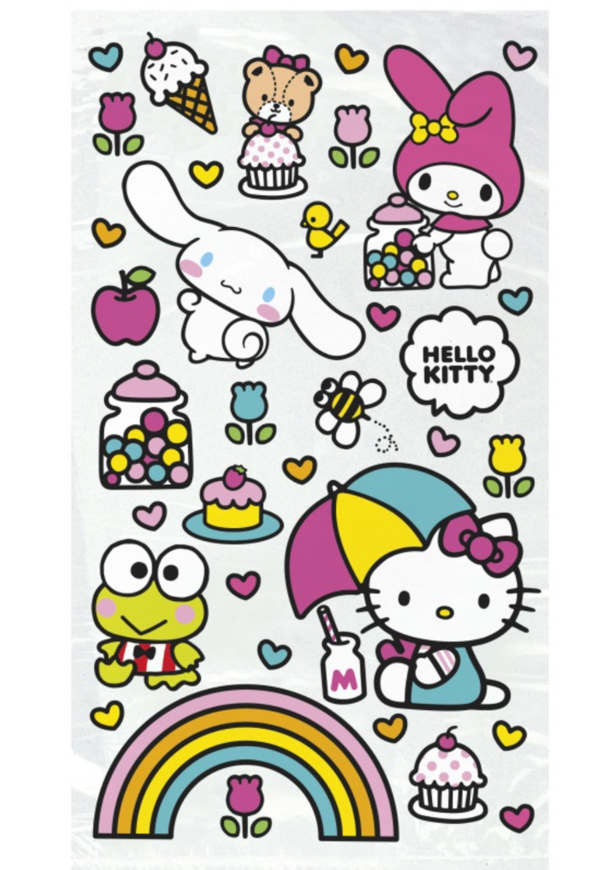 Hello Kitty & Friends 16-Pack Cellophane Bags, 5"x9" Colorful Party Favors