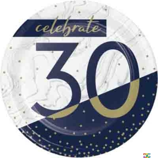NAVY & GOLD MILESTONE 30TH PLATES - 8CT.