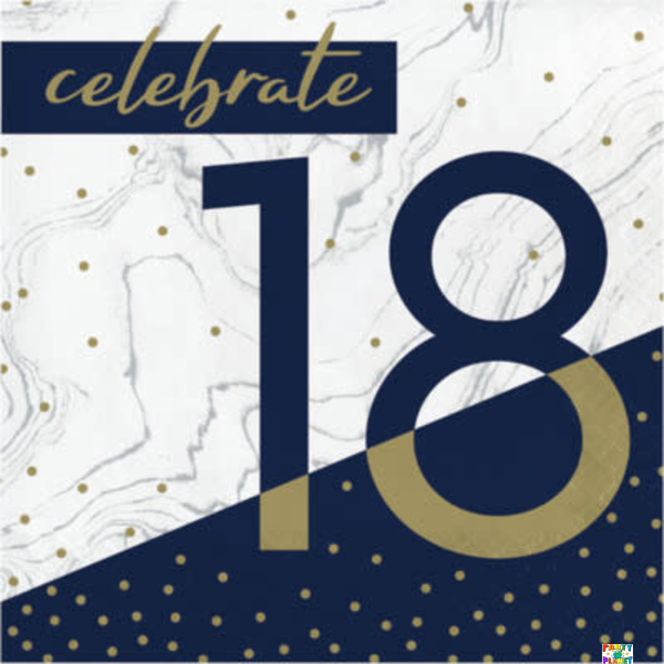 Navy & Gold Milestone 18th Lunch Napkins 16CT.
