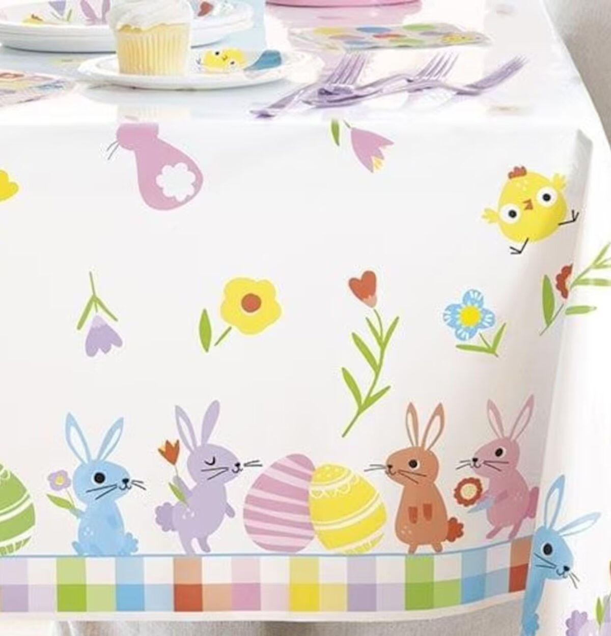 Colorful Gingham Easter Rectangular Plastic Table Cover 54" x 84"