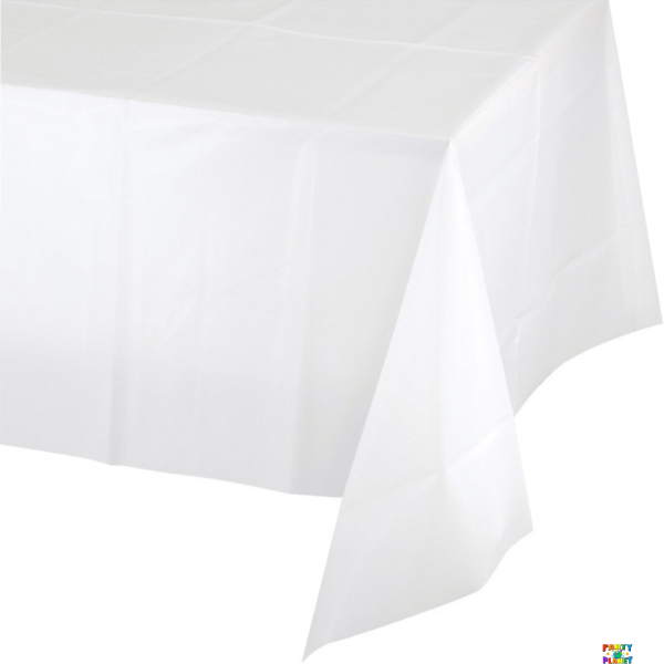 White Solid Rectangular Plastic Table Cover 54" x 108"