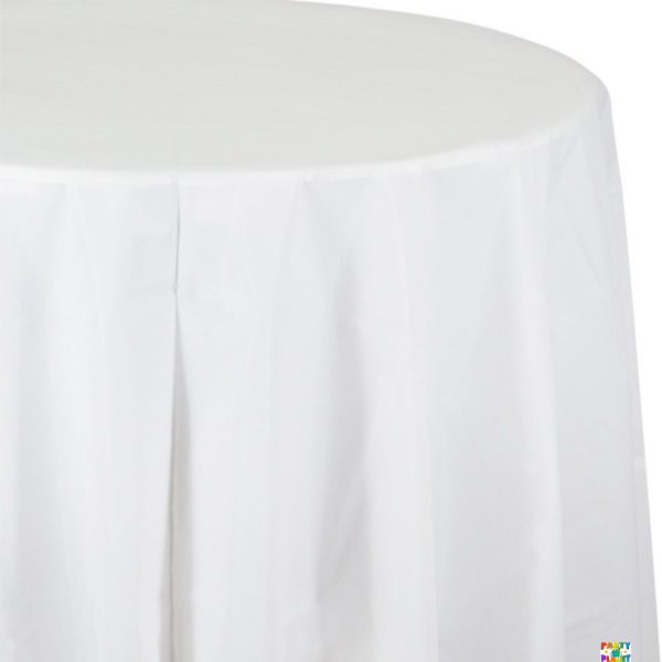 WHITE 120 ROUND POLYESTER TABLECLOTH