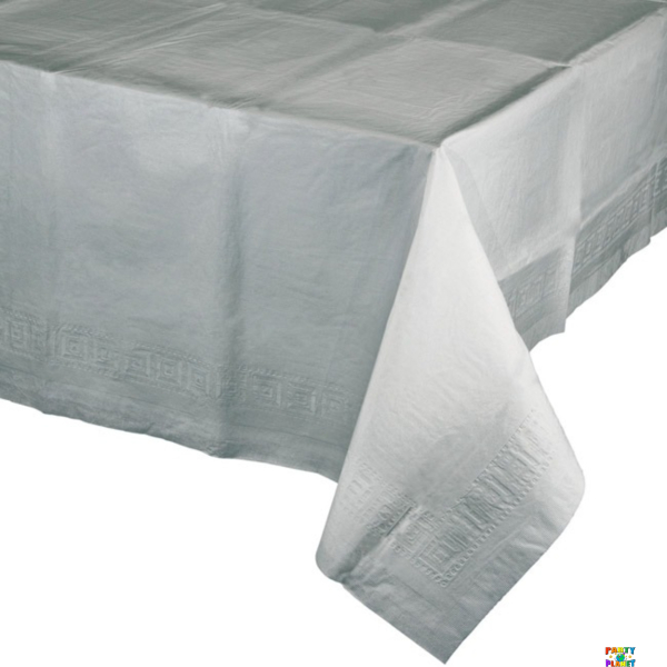 Shimmering Silver Tissue-Poly Table Cover 54"x108"