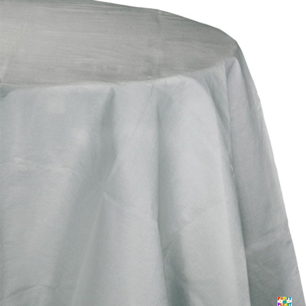 Shimmering Silver Plastic Octy-Round Tablecover 82"