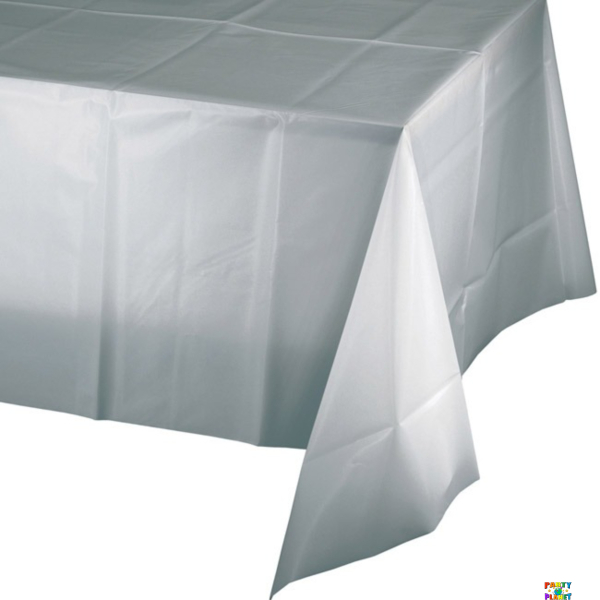 Silver Solid Rectangular Plastic Table Cover 54" x 108"