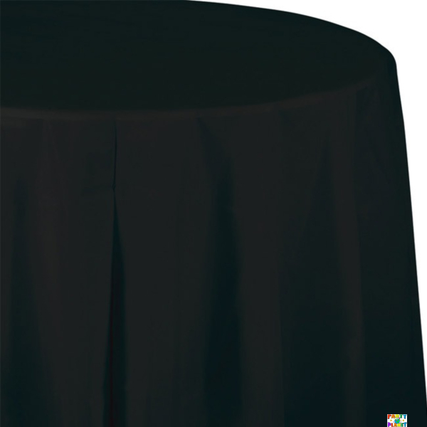 Black Solid Round Plastic Table Cover 84"