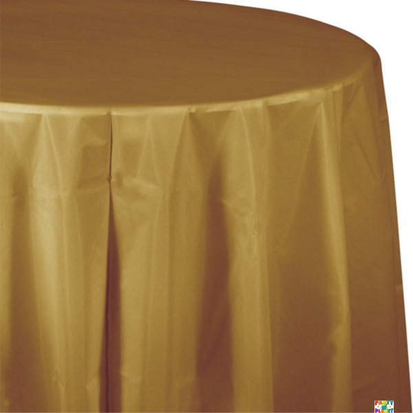 Glittering Gold Plastic Octy-Round Tablecover 82"