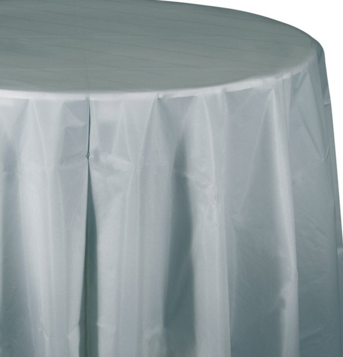 Silver Solid Round Plastic Table Cover 84"