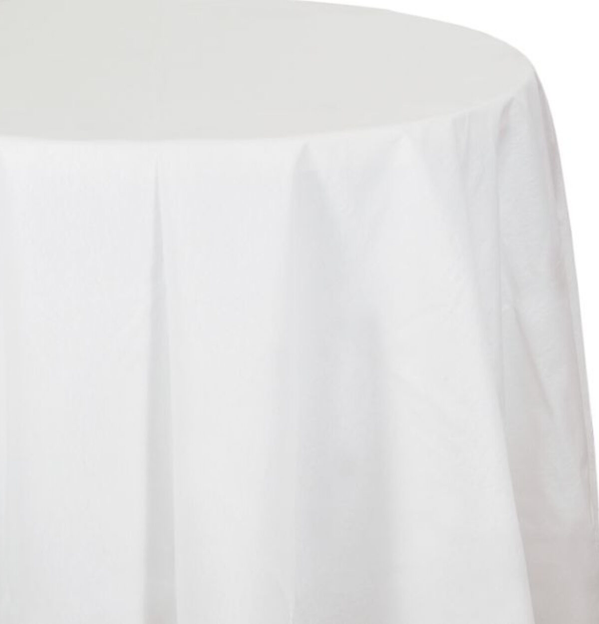 White Solid Round Plastic Table Cover 84"