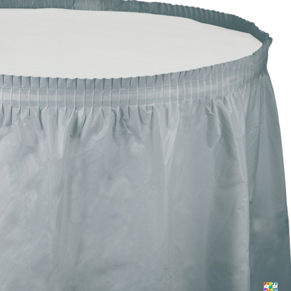 Shimmering Silver Plastic Table Skirt 29in x 14ft