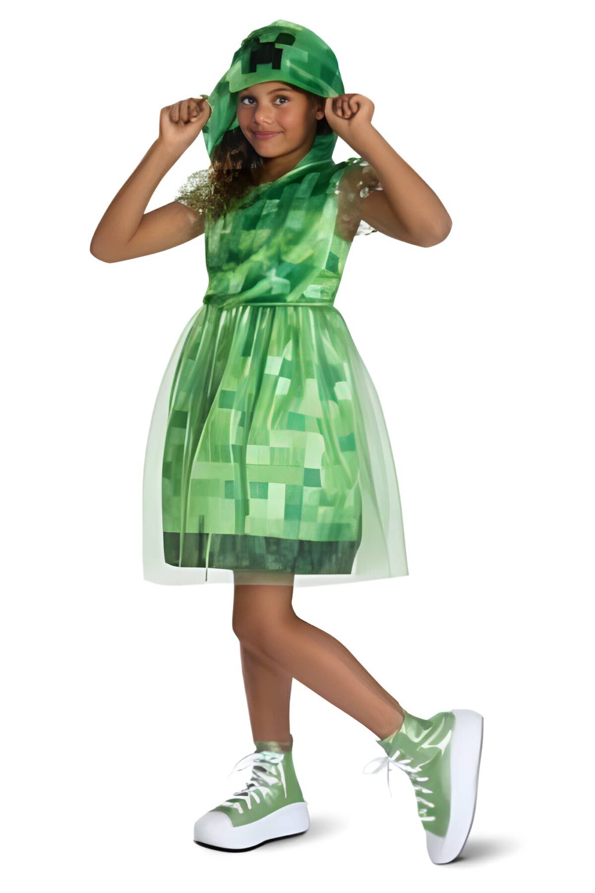 MINECRAFT CREEPER GIRL HOOD DRESS CHILD COSTUME S 4 TO 6X