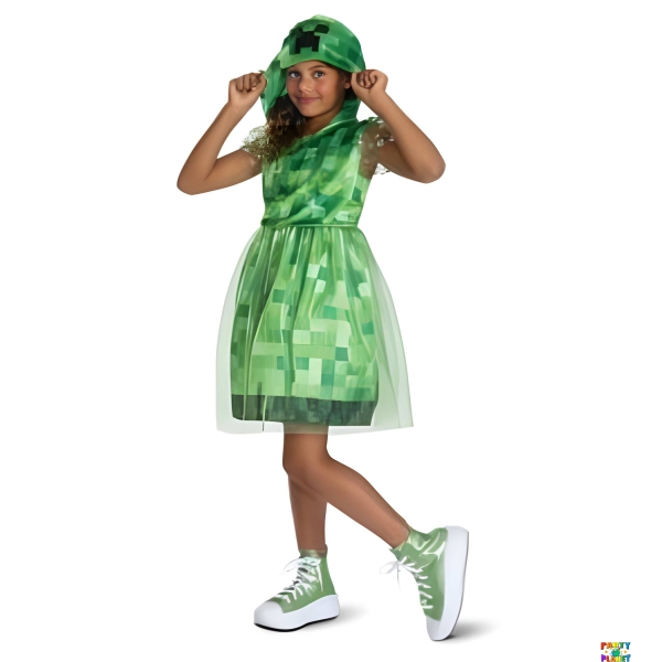 MINECRAFT CREEPER GIRL HOOD DRESS CHILD COSTUME S 4 TO 6X