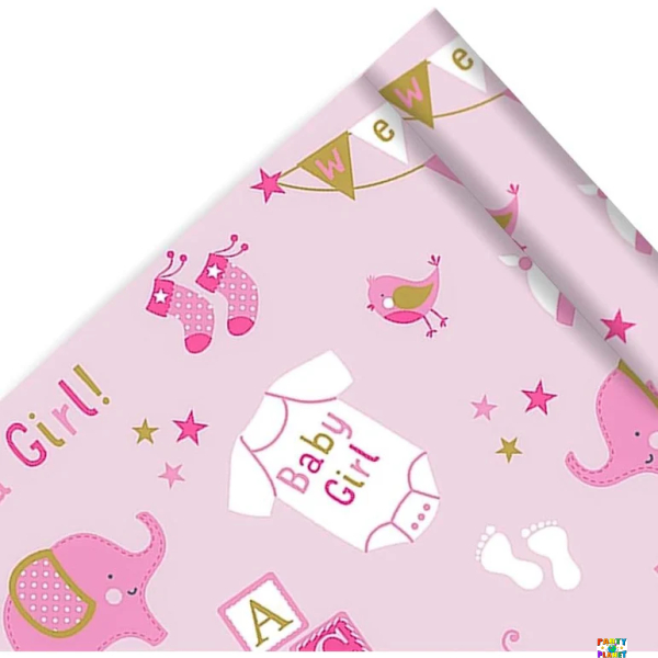 Printed Jumbo Baby Girl Elephant Gift Wrap