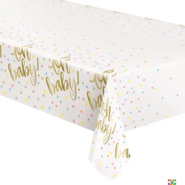 Oh Baby Gold Baby Shower Rectangular Plastic Table Cover 54"x84"