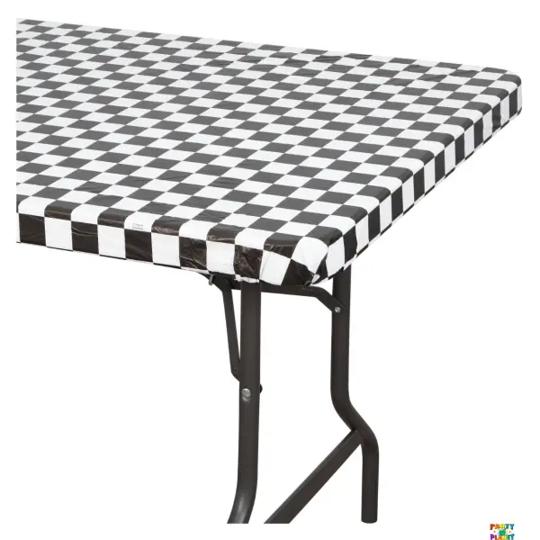 PLASTIC STAY PUT 1CT 29X72 BLACK CHECK TABLE COVER