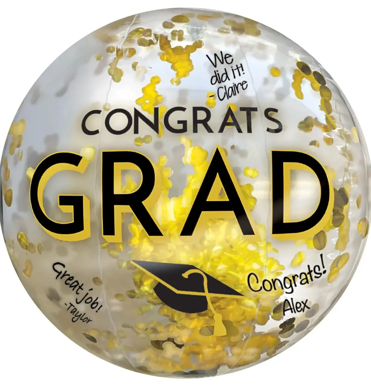 Congrats Grad Beach Ball w/ Confetti - Black, Silver, Gold