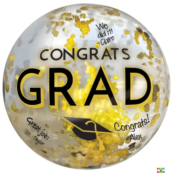 Congrats Grad Beach Ball w/ Confetti - Black, Silver, Gold
