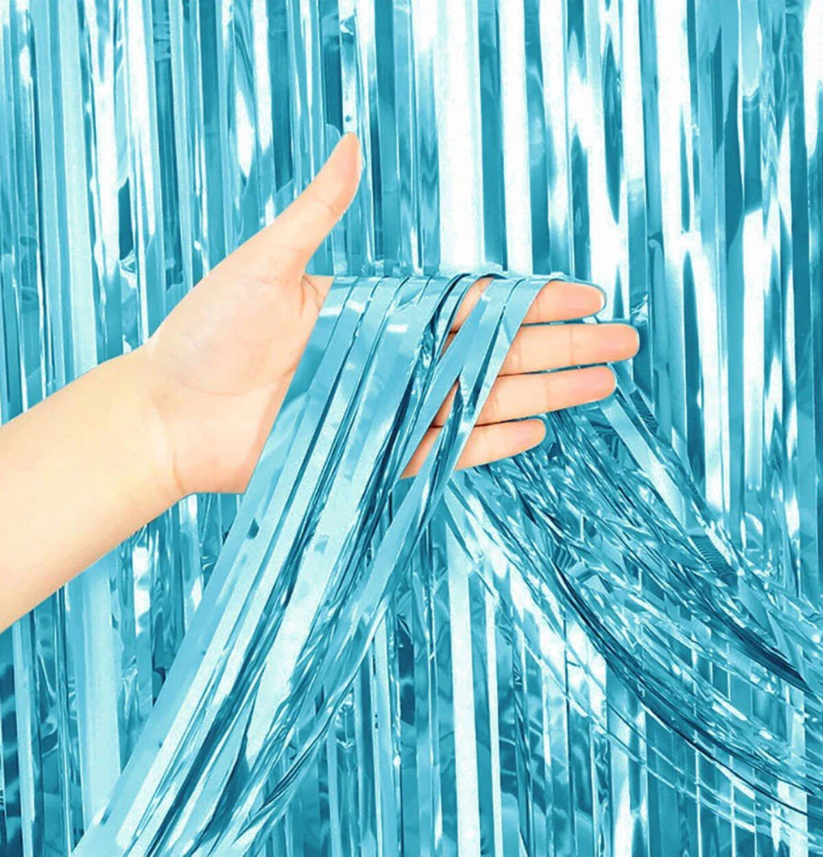 Light Blue Foil Fringe Curtain
