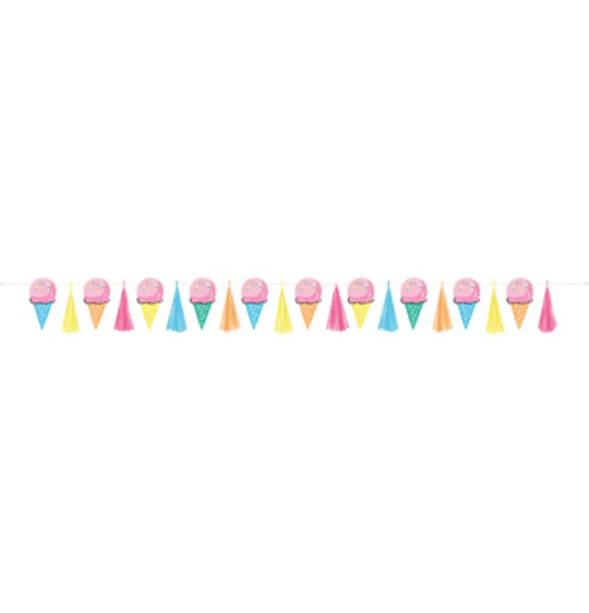 Rainbow Birthday Sweets Ice Cream Cone Banner with Tassels  6 ft.