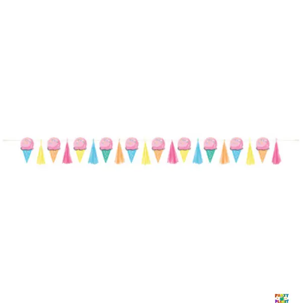 Rainbow Birthday Sweets Ice Cream Cone Banner with Tassels  6 ft.