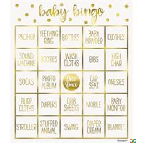 Gold Baby Shower Bingo Kit for 8 - Foil Stamping