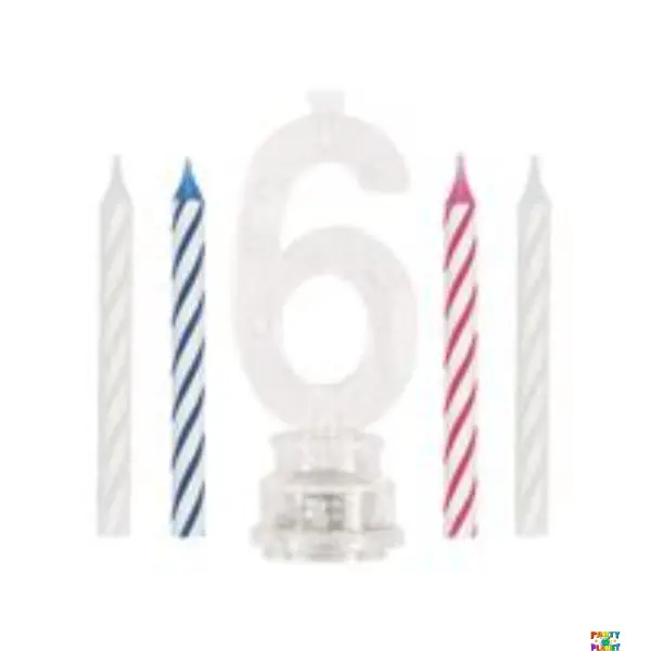 Flashing Number 6 Candle Holder with Birthday Candle