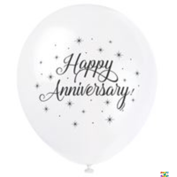 White Happy Anniversary 12" Latex Balloons 8ct.