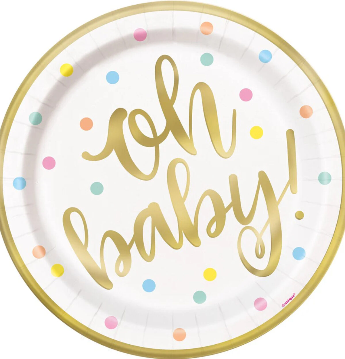Oh Baby Gold Baby Shower Round 9" Dinner Plates 8ct.