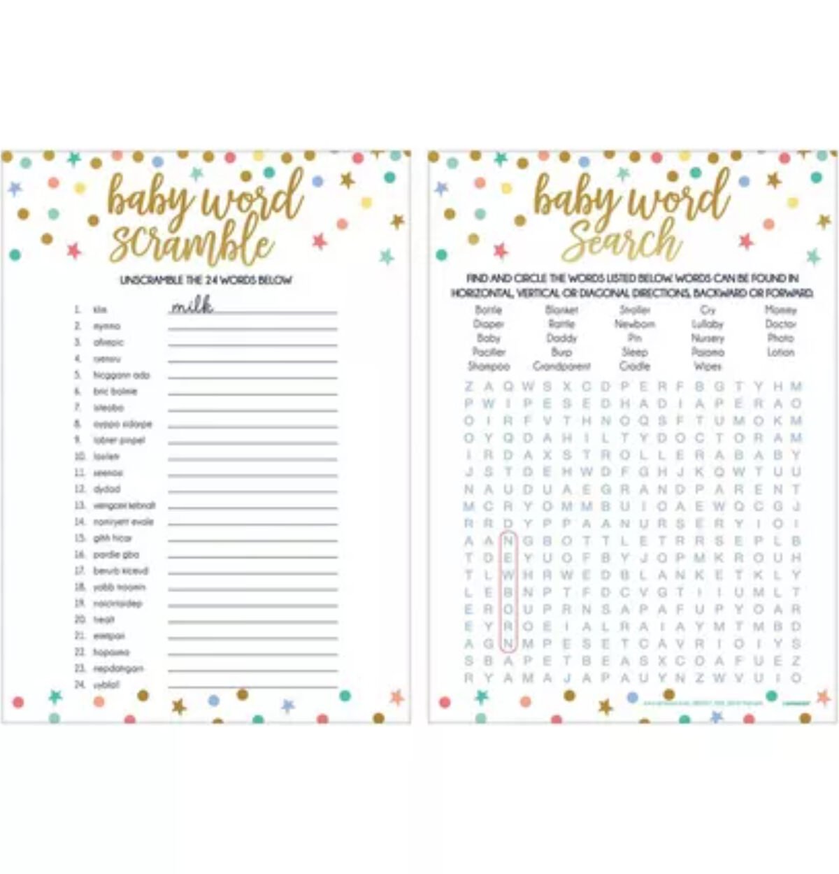 Baby Shower 2-in-1 Word Game